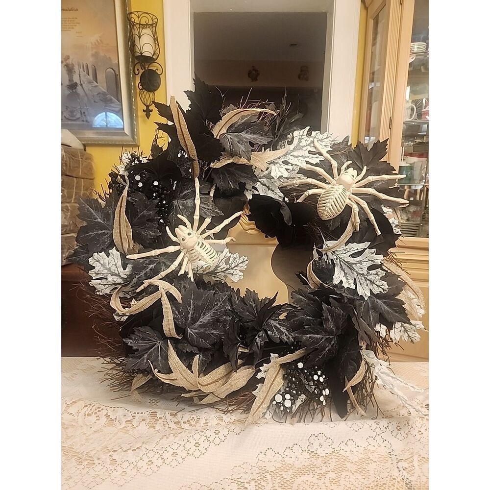 Halloween Gothic Black Floral And Spiders  Twig Vine Wraeth 24"